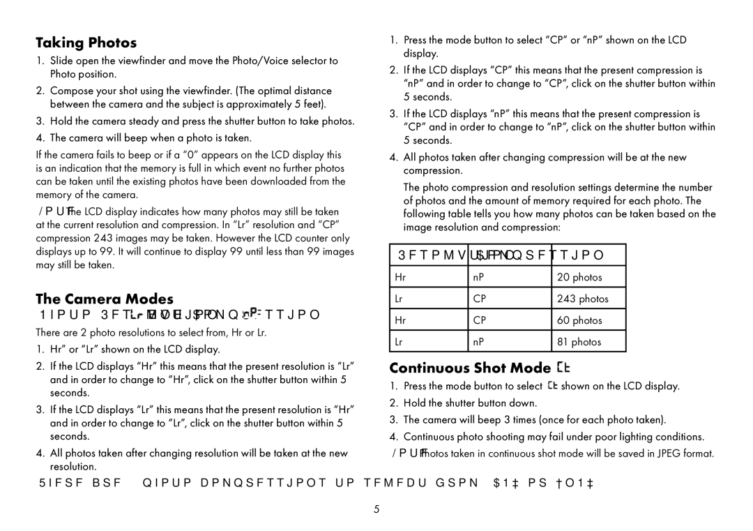 Sakar Spy shot digital camera Taking Photos, Camera Modes, Continuous Shot Mode, Photo Resolution and Compression 