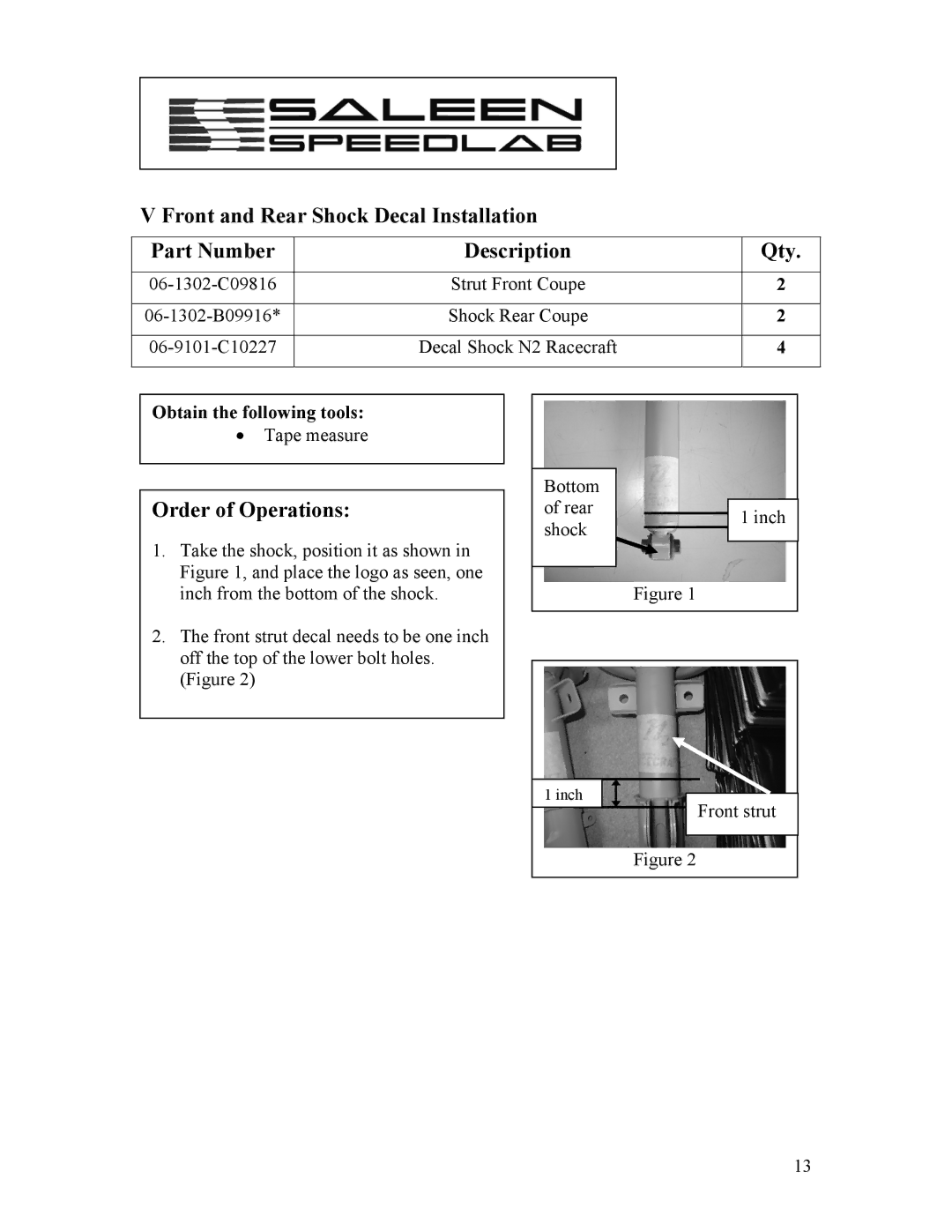 Saleen 10-8002-C11790A installation manual Strut Front Coupe 