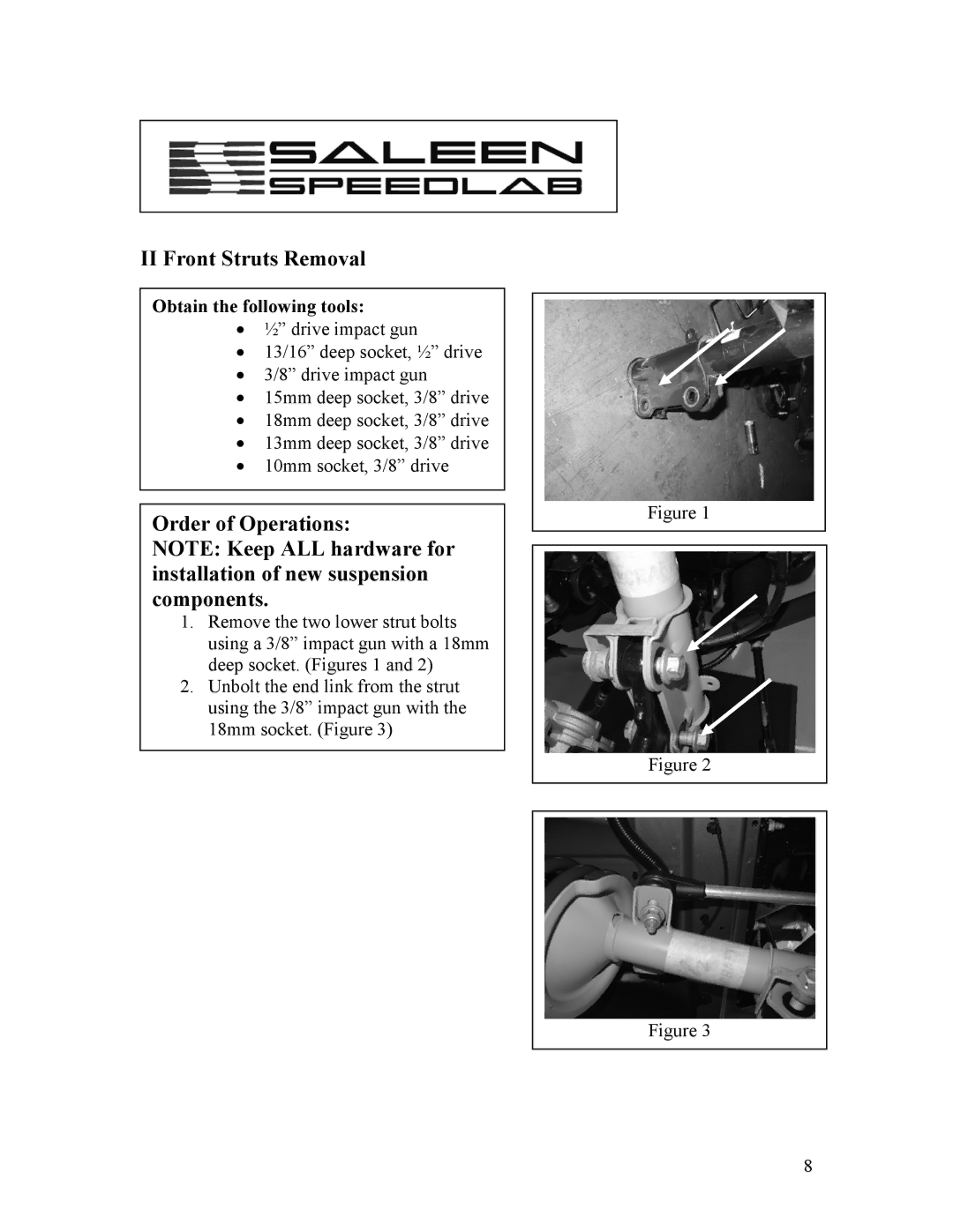 Saleen 10-8002-C11790A installation manual II Front Struts Removal 