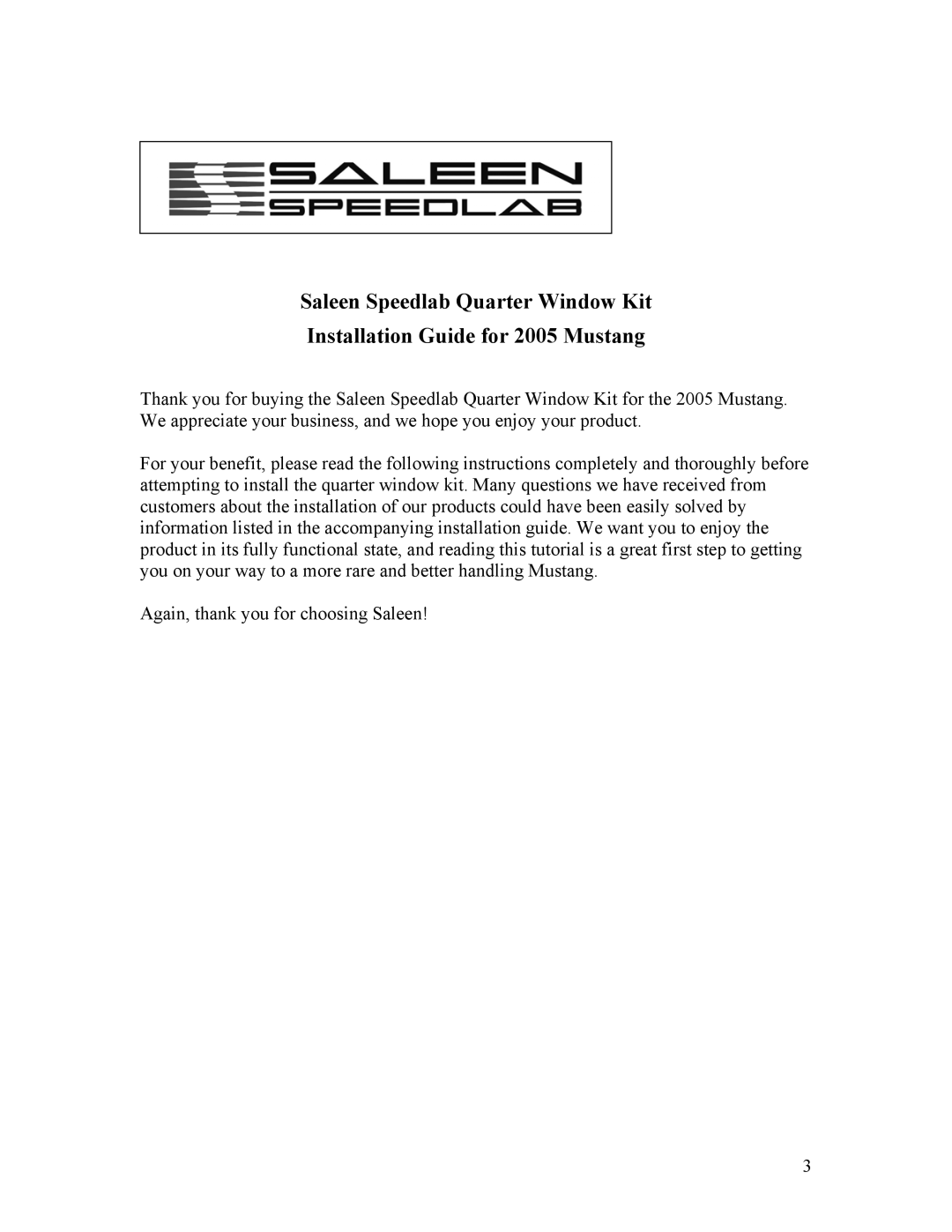 Saleen 10-8002-C12167A installation manual 