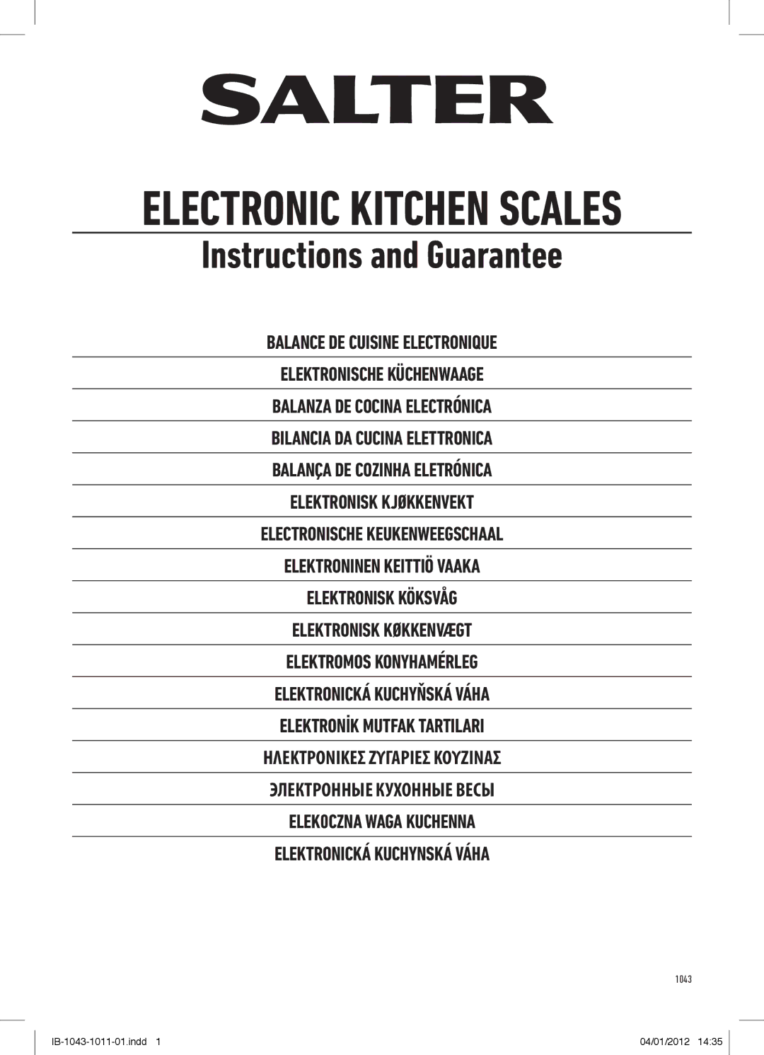 Salter Housewares 1043 manual Electronic Kitchen Scales 