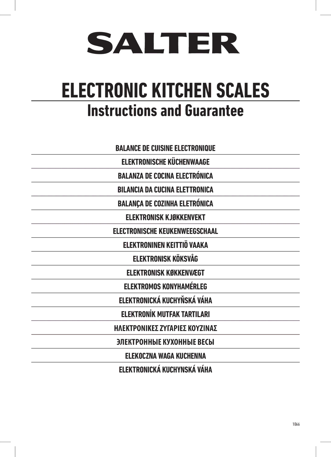 Salter Housewares 1066 manual Electronic Kitchen Scales 