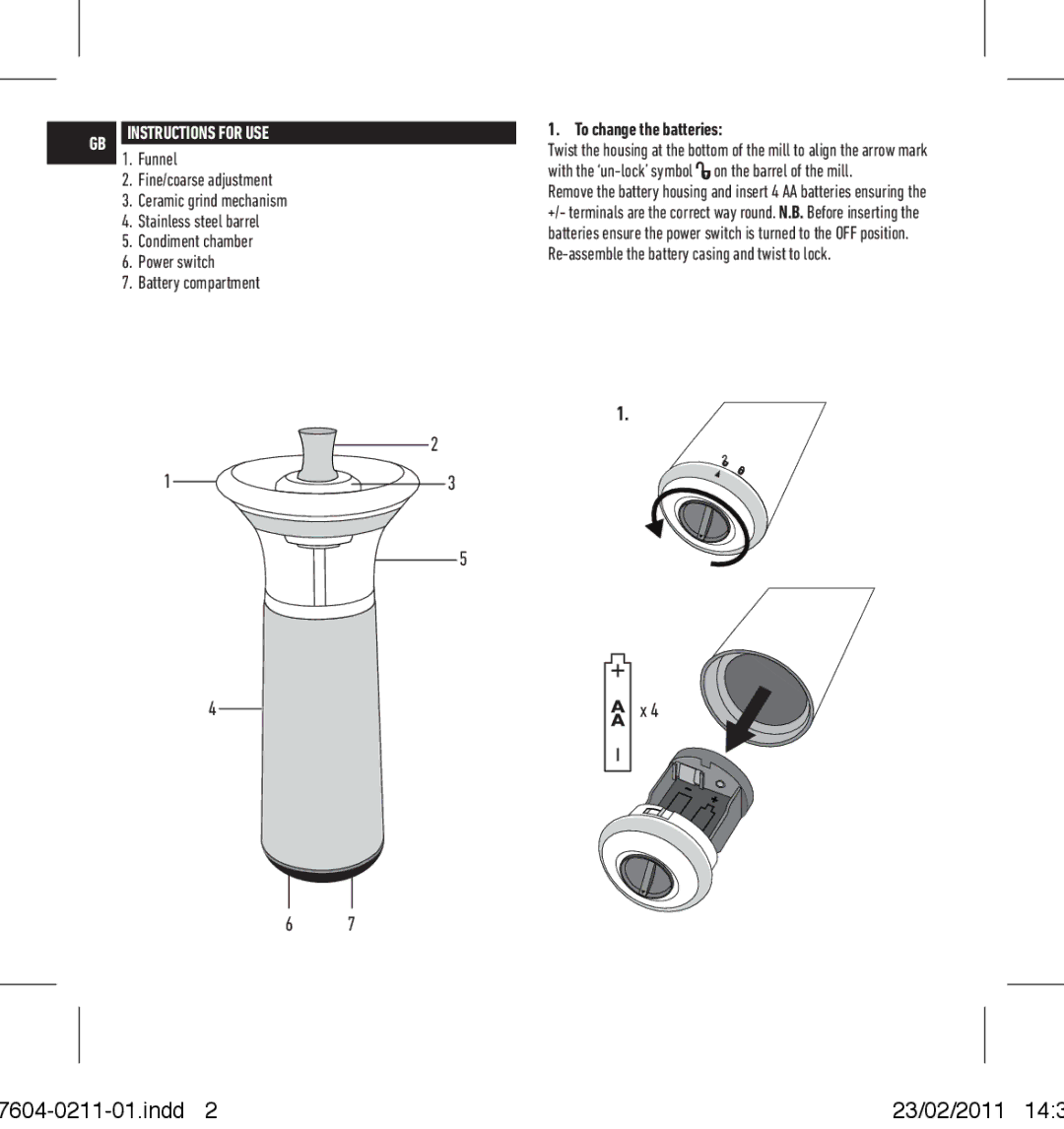 Salter Housewares 7604-0211-01 manual Instructions for use, To change the batteries 