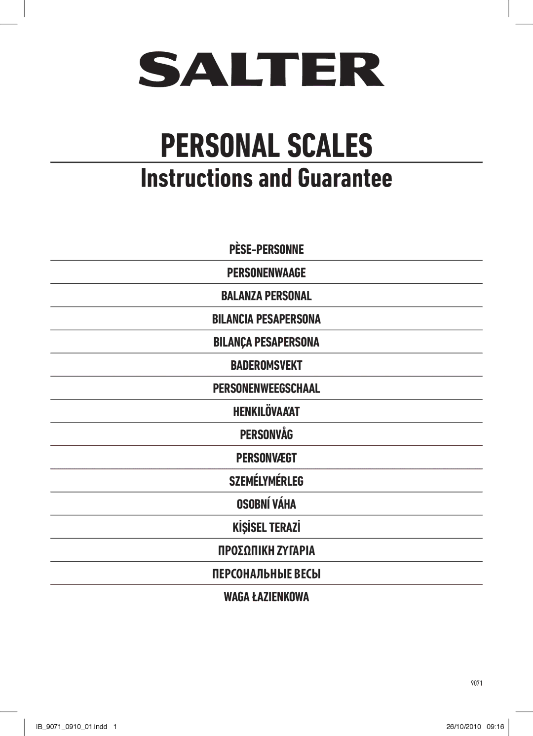 Salter Housewares 9071 manual Personal Scales 