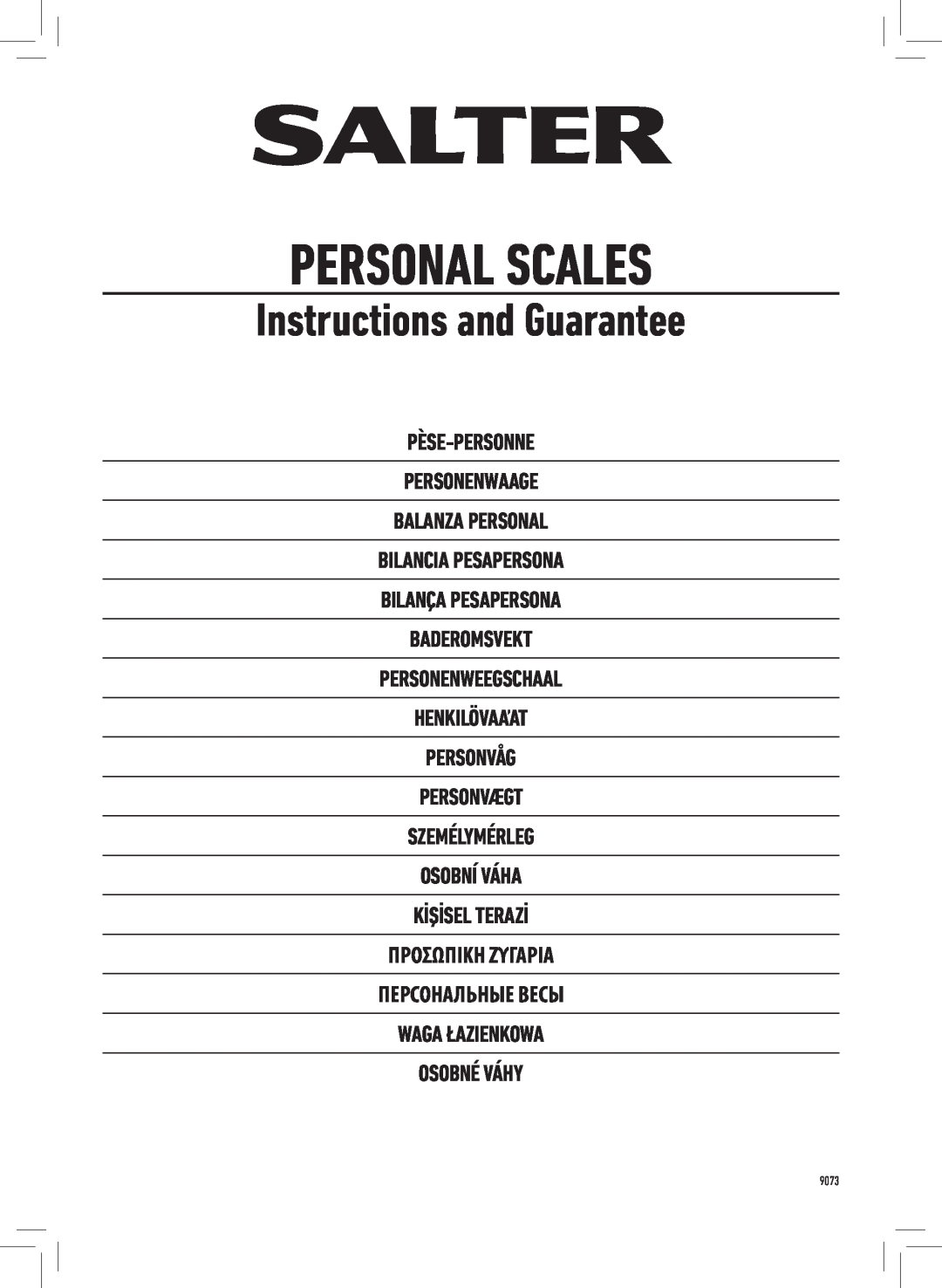 Salter Housewares 9073 manual Personal Scales, Instructions and Guarantee 