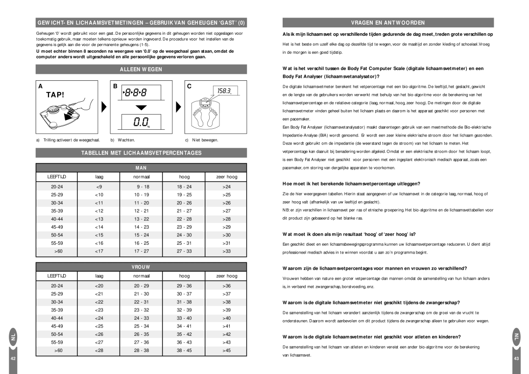 Salter Housewares Body Fat Computer GEWICHT- EN Lichaamsvetmetingen Gebruik VAN Geheugen ‘GAST’, Vragen EN Antwoorden 