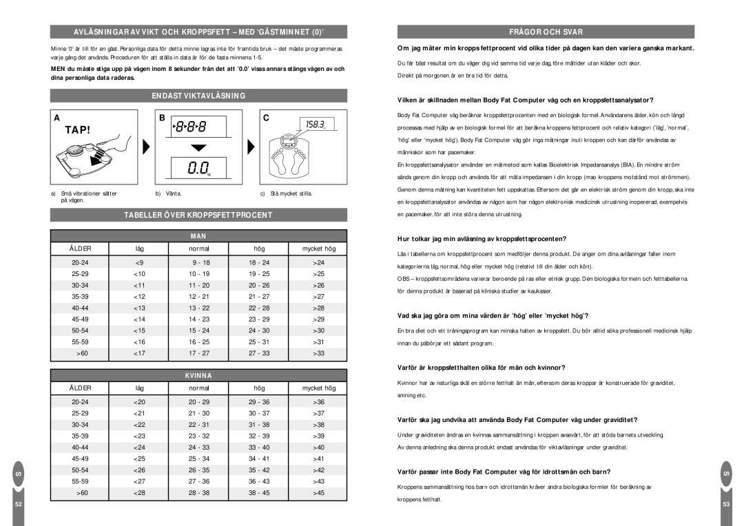 Salter Housewares Body Fat Computer Avläsningar AV Vikt OCH Kroppsfett MED ‘GÄSTMINNET 0’, Frågor OCH Svar, Kvinna 