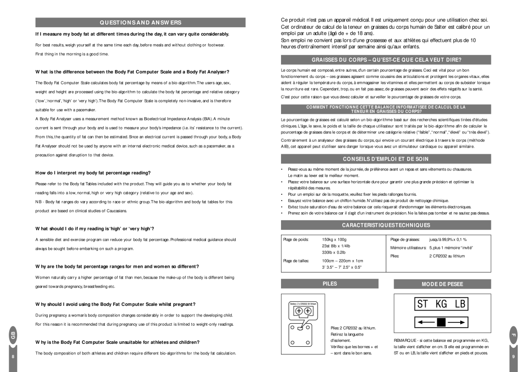 Salter Housewares Body Fat Computer Questions and Answers, Graisses DU Corps QUEST-CE QUE Cela Veut DIRE? 