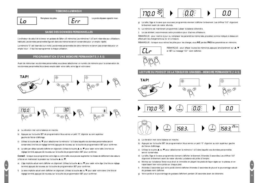 Salter Housewares Body Fat Computer Temoins Lumineux, Saisie DES Donnees Personnelles, Remplacez les piles 