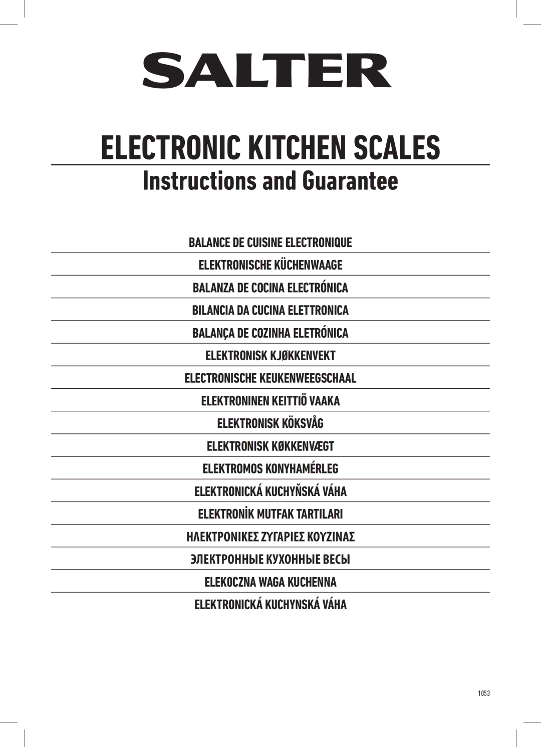 Salter Housewares E 1053 manual Electronic Kitchen Scales 