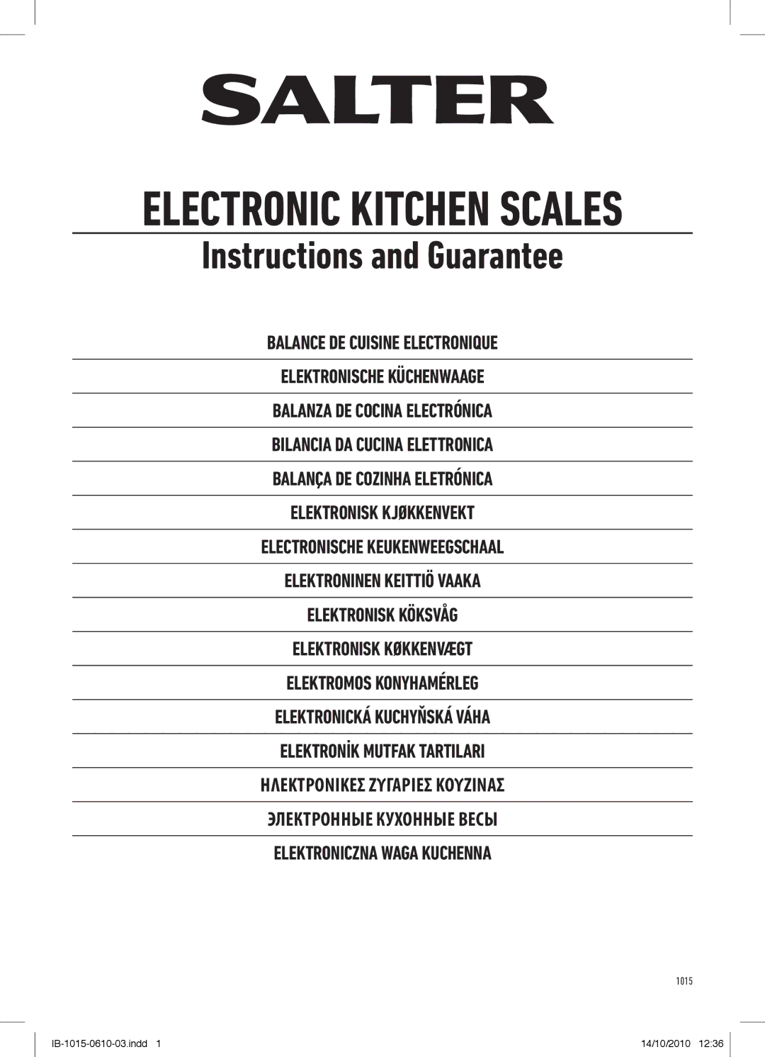 Salter Housewares IB-1015-0610-03 manual Electronic Kitchen Scales 