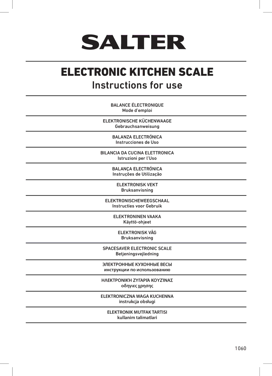 Salter Housewares IB-1060WHDR-1009-01 manual Electronic Kitchen Scale 