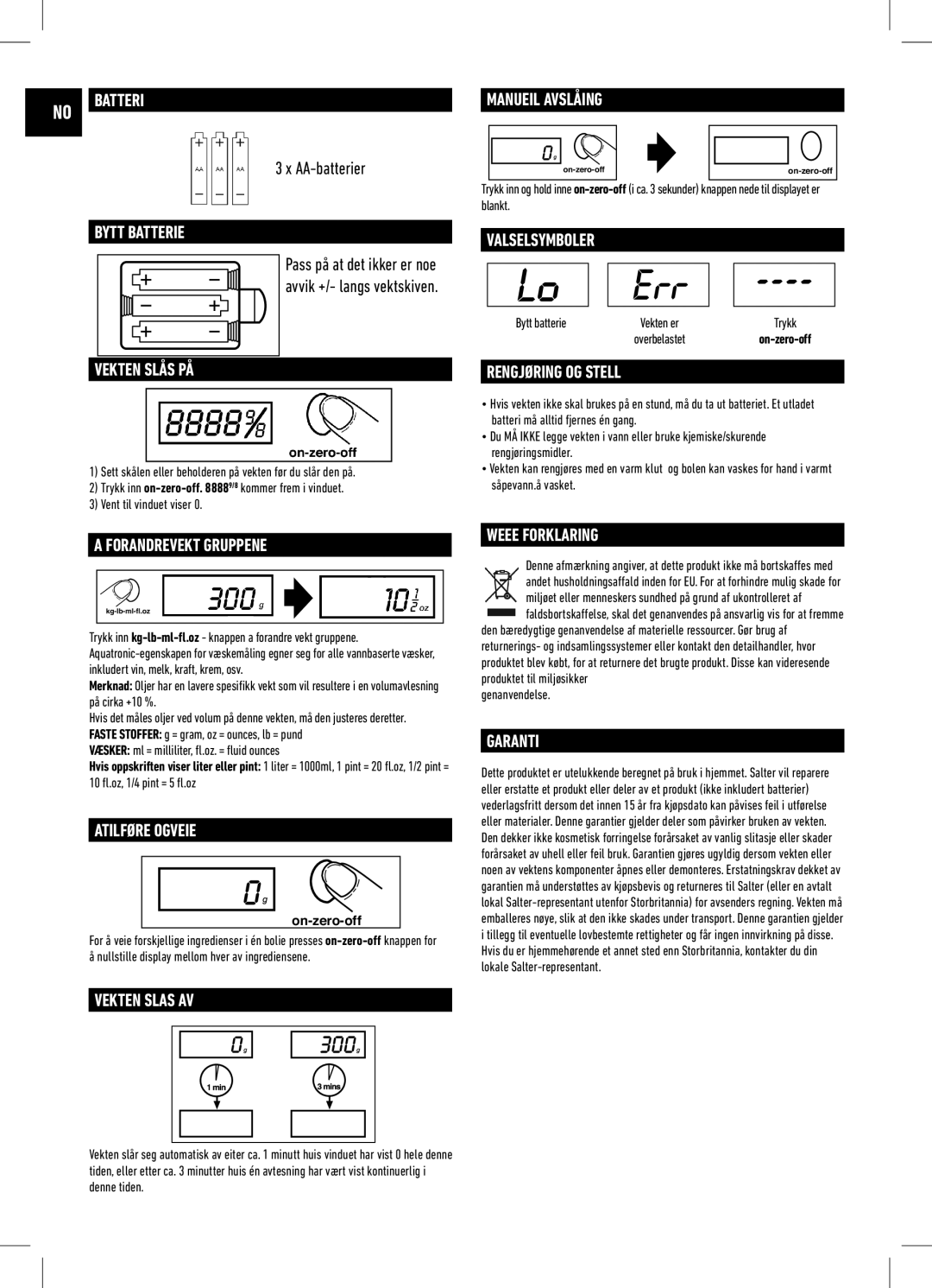 Salter Housewares IB-1060WHDR-1009-01 No Batteri, Bytt Batterie, Vekten Slås PÅ, Forandrevekt Gruppene, Atilføre Ogveie 