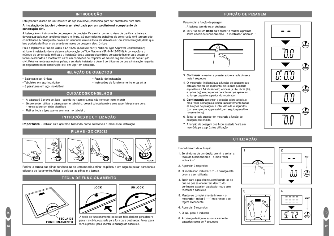 Salter Housewares Inset Electronic Bathroom Scale Introdução, Relação DE Objectos, Cuidados/Conselhos, Utilização 