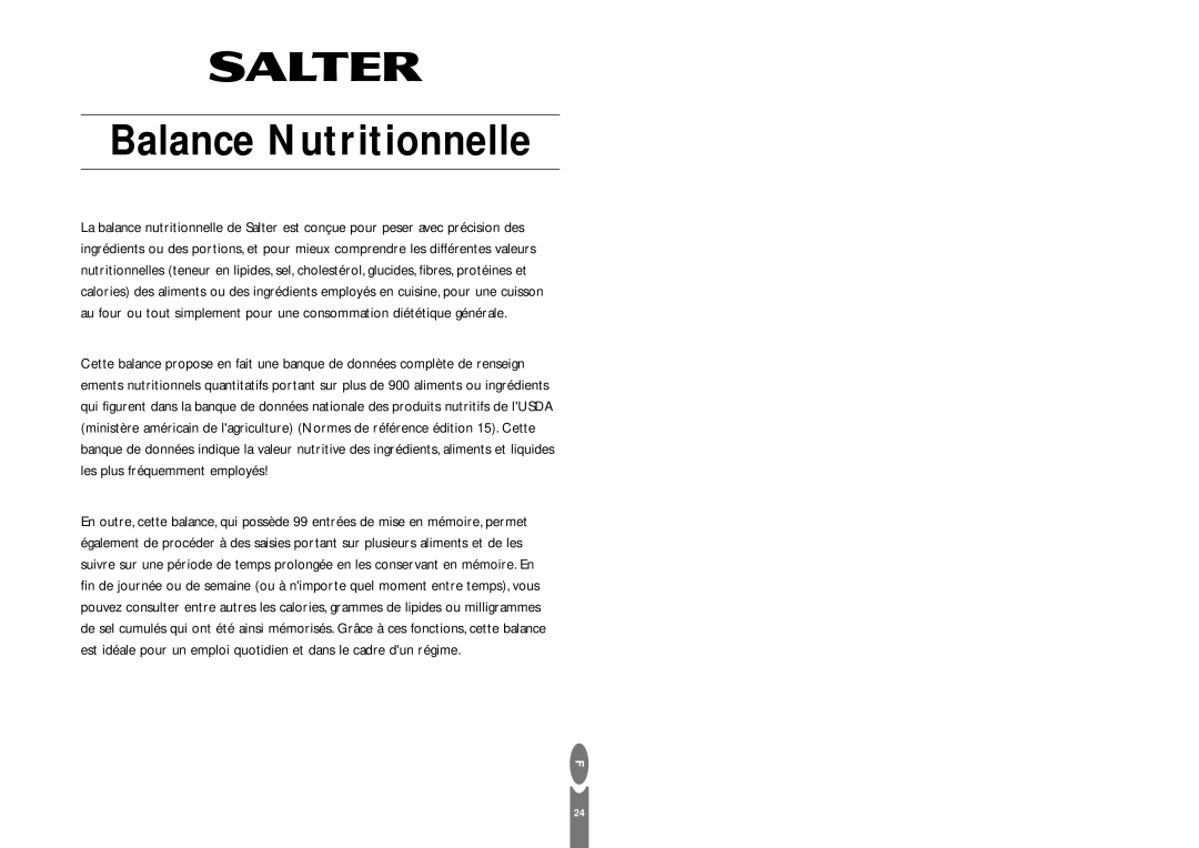 Salter Housewares pmn operating instructions Balance Nutritionnelle 