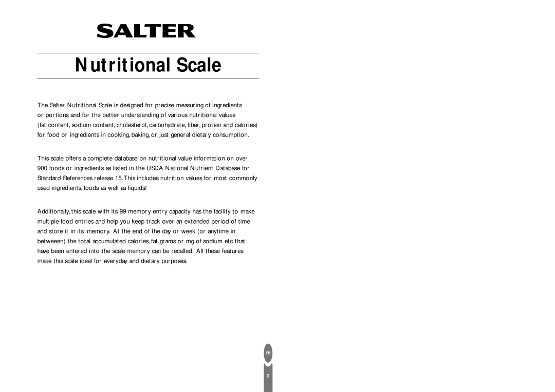 Salter Housewares pmn operating instructions Nutritional Scale 