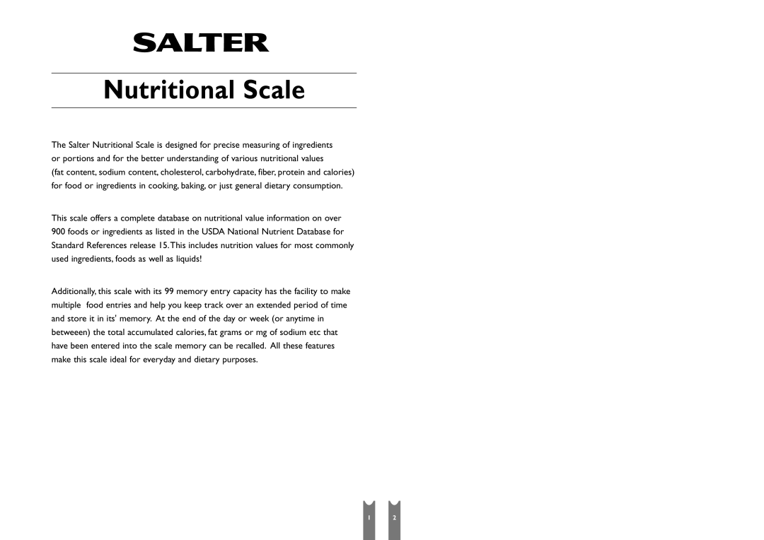 Salter Housewares SH6941 operating instructions Nutritional Scale 