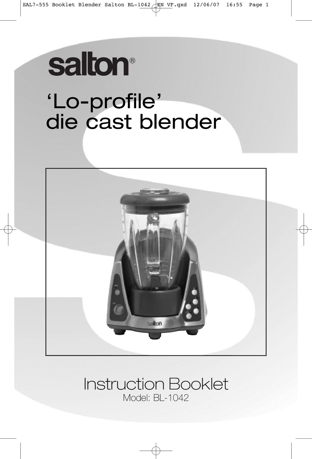 Salton BL-1042 manual ‘Lo-profile’ Die cast blender 