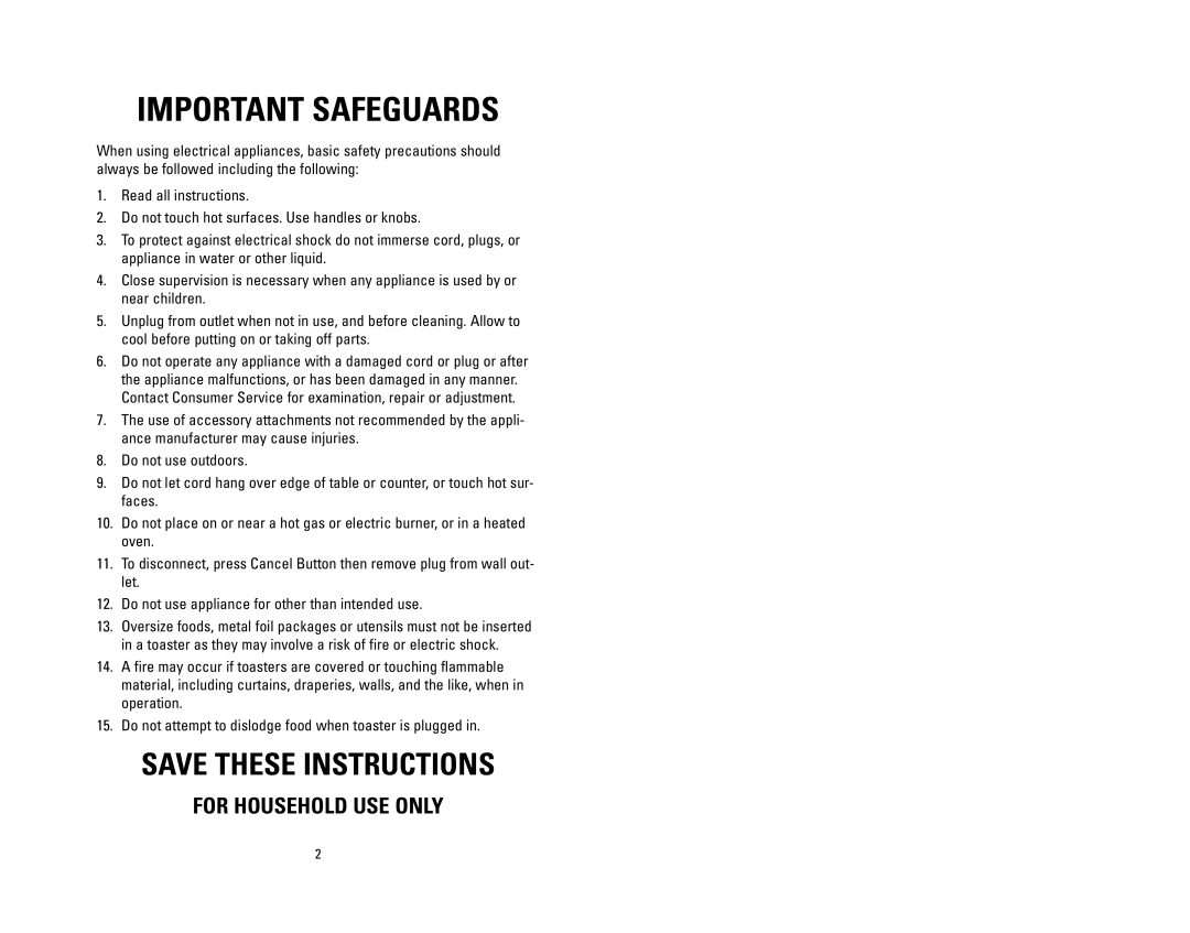 Salton GFT1C, GFT1I, GFT1R owner manual Important Safeguards 