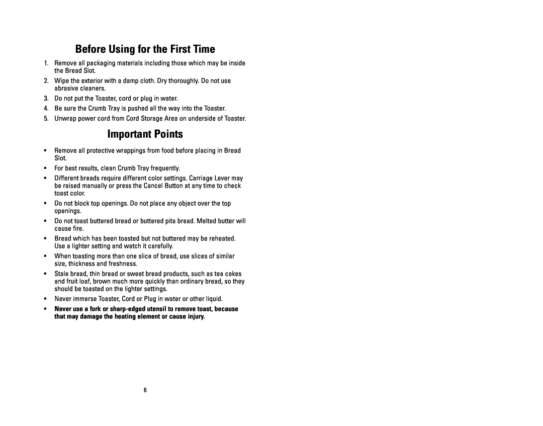 Salton GFT1W owner manual Before Using for the First Time, Important Points 