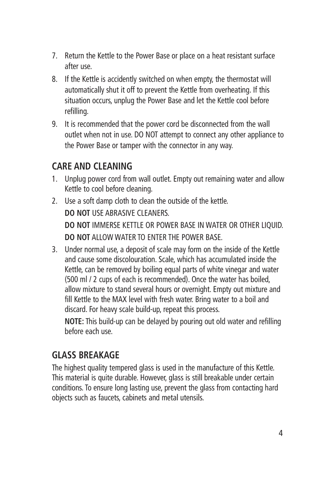 Salton GK-1202 manual Care and Cleaning, Glass Breakage 