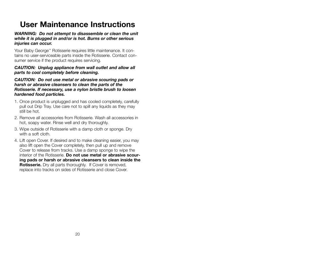 Salton GR59A owner manual User Maintenance Instructions 