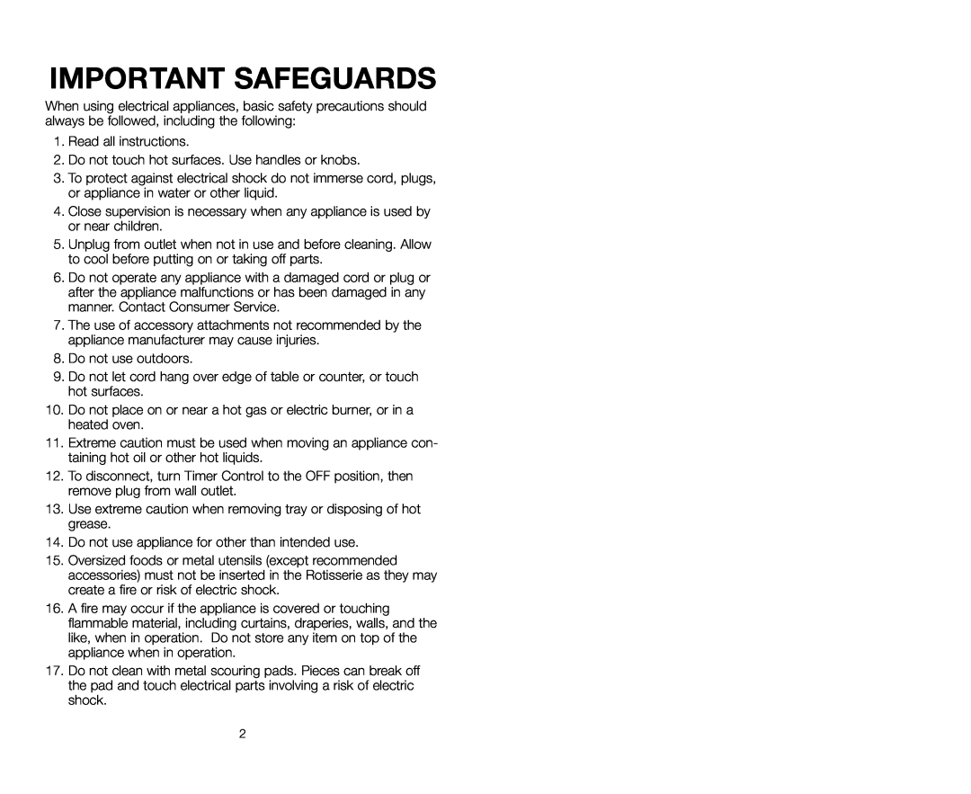 Salton GR59A owner manual Important Safeguards 