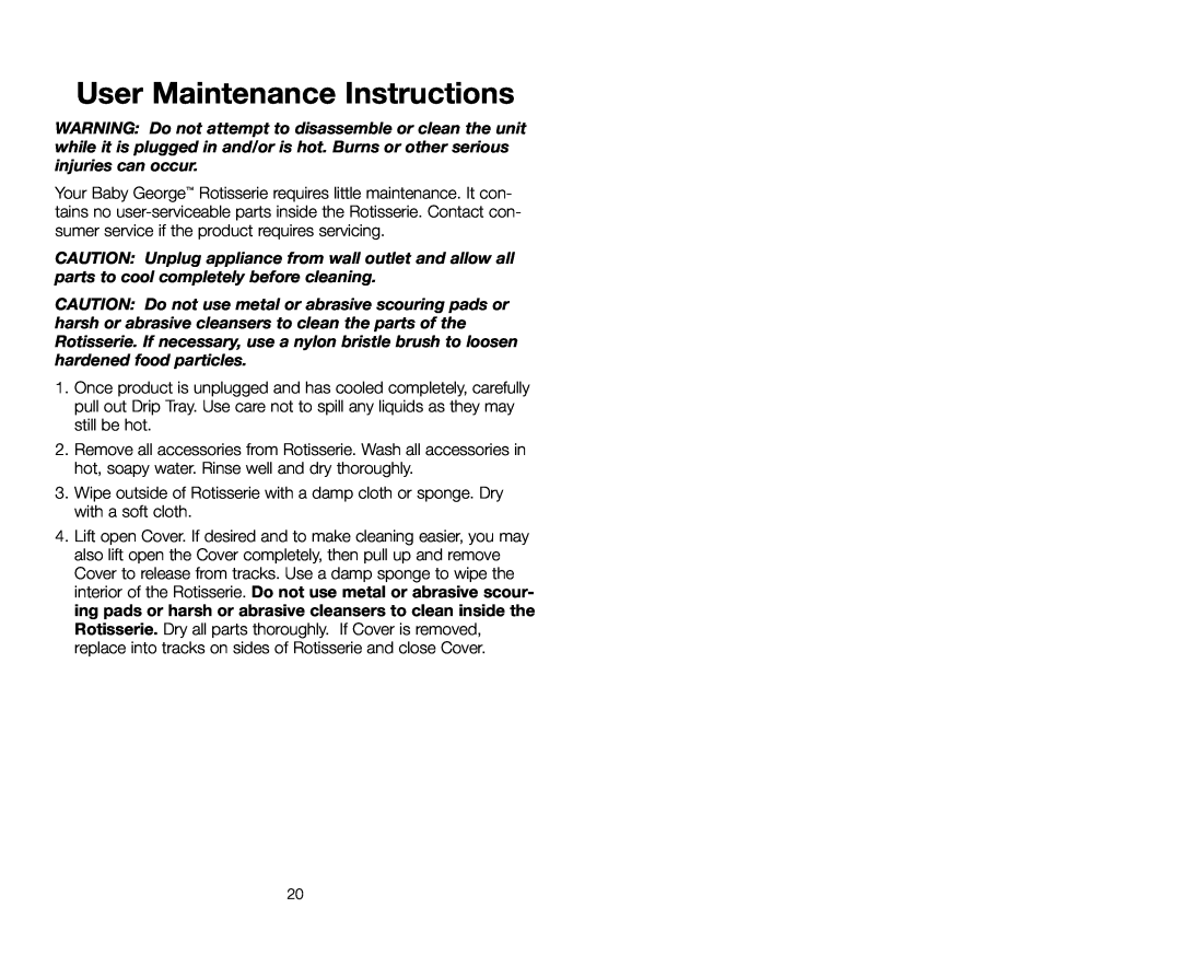 Salton GR59A owner manual User Maintenance Instructions 