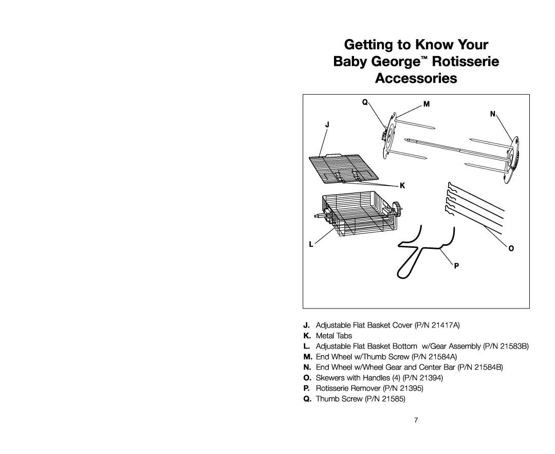 Salton GR59A owner manual Getting to Know Your Baby George Rotisserie Accessories 