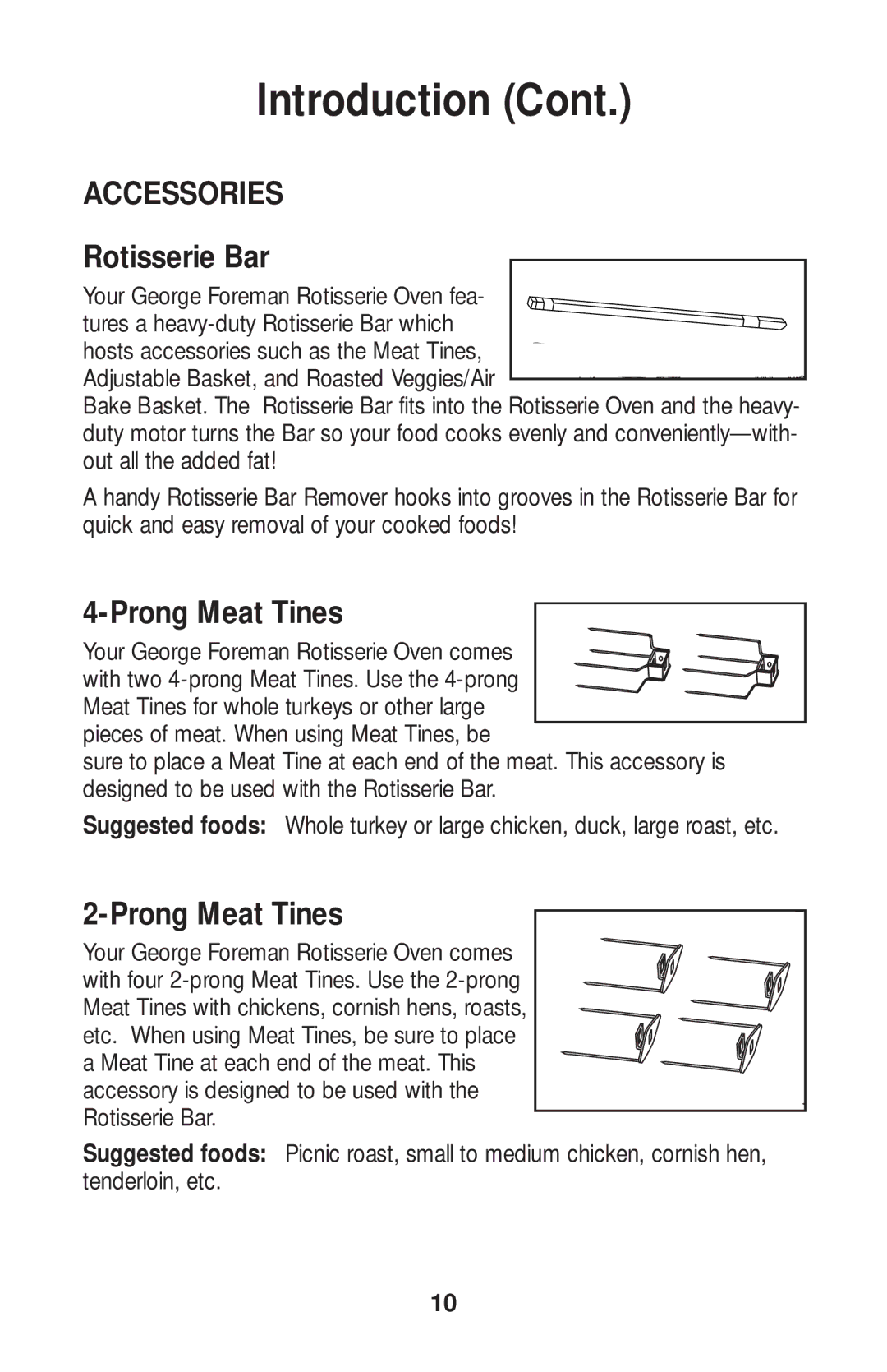 Salton GR80B owner manual Rotisserie Bar, Prong Meat Tines 