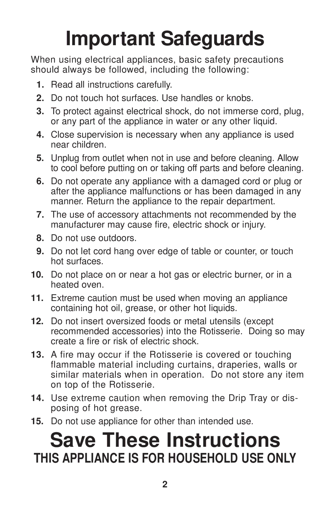 Salton GR80B owner manual Important Safeguards 