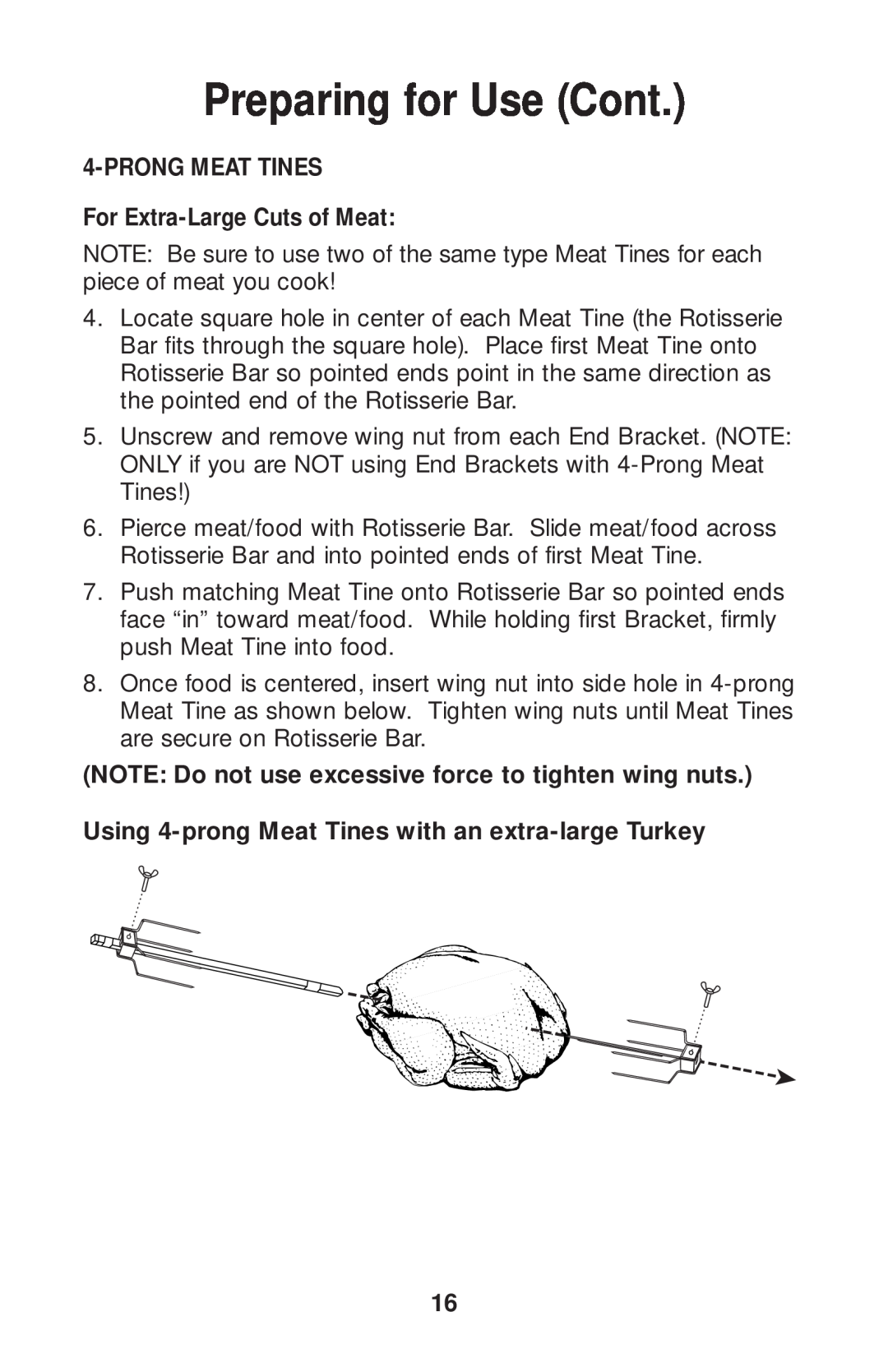 Salton GR80B owner manual PRONGMEAT TINES For Extra-LargeCuts of Meat, Preparing for Use Cont 