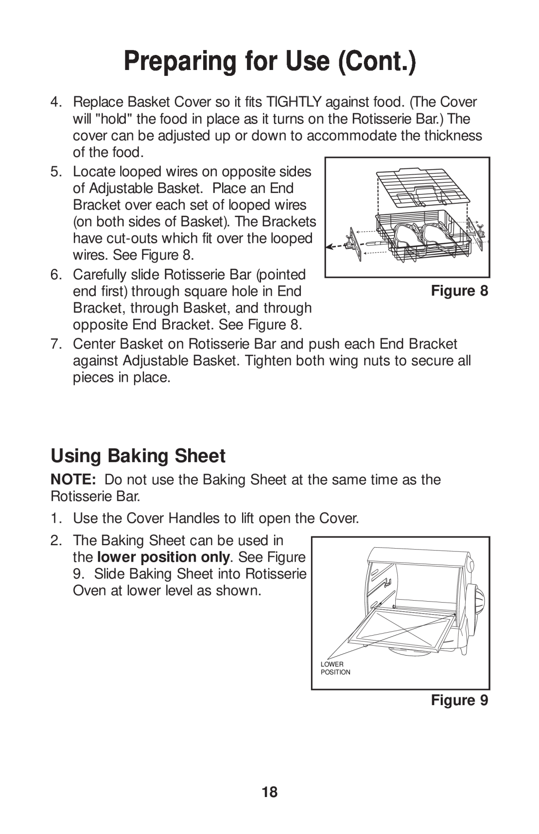 Salton GR80B owner manual Using Baking Sheet, Preparing for Use Cont 