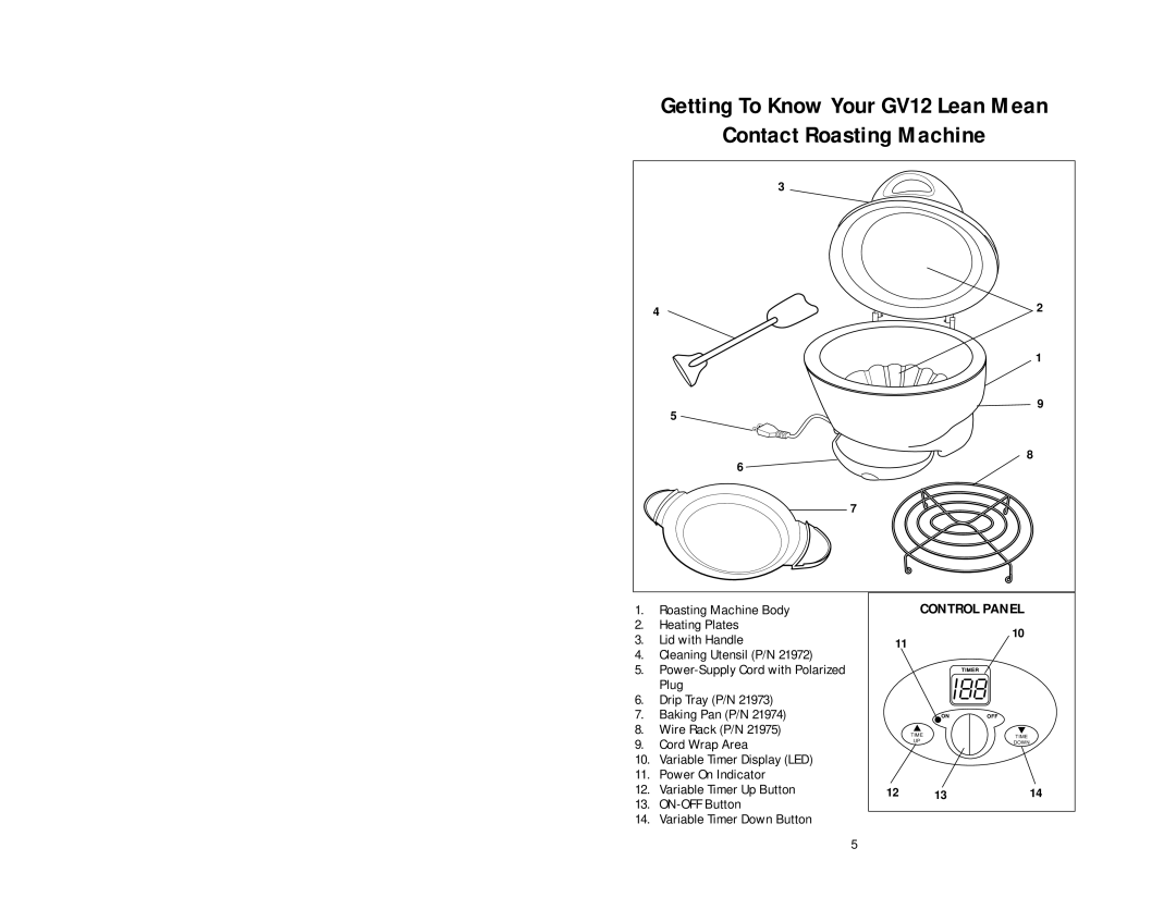 Salton owner manual Getting To Know Your GV12 Lean Mean Contact Roasting Machine 