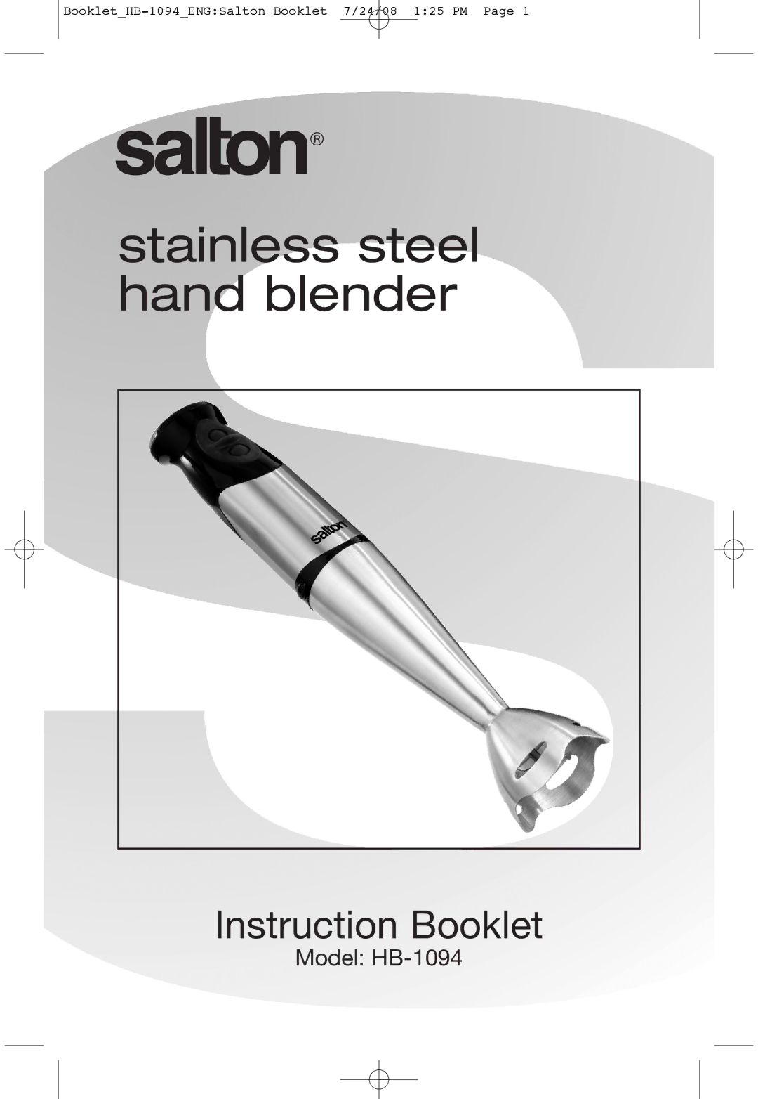 Salton HB-1094 manual Stainless steel hand blender 