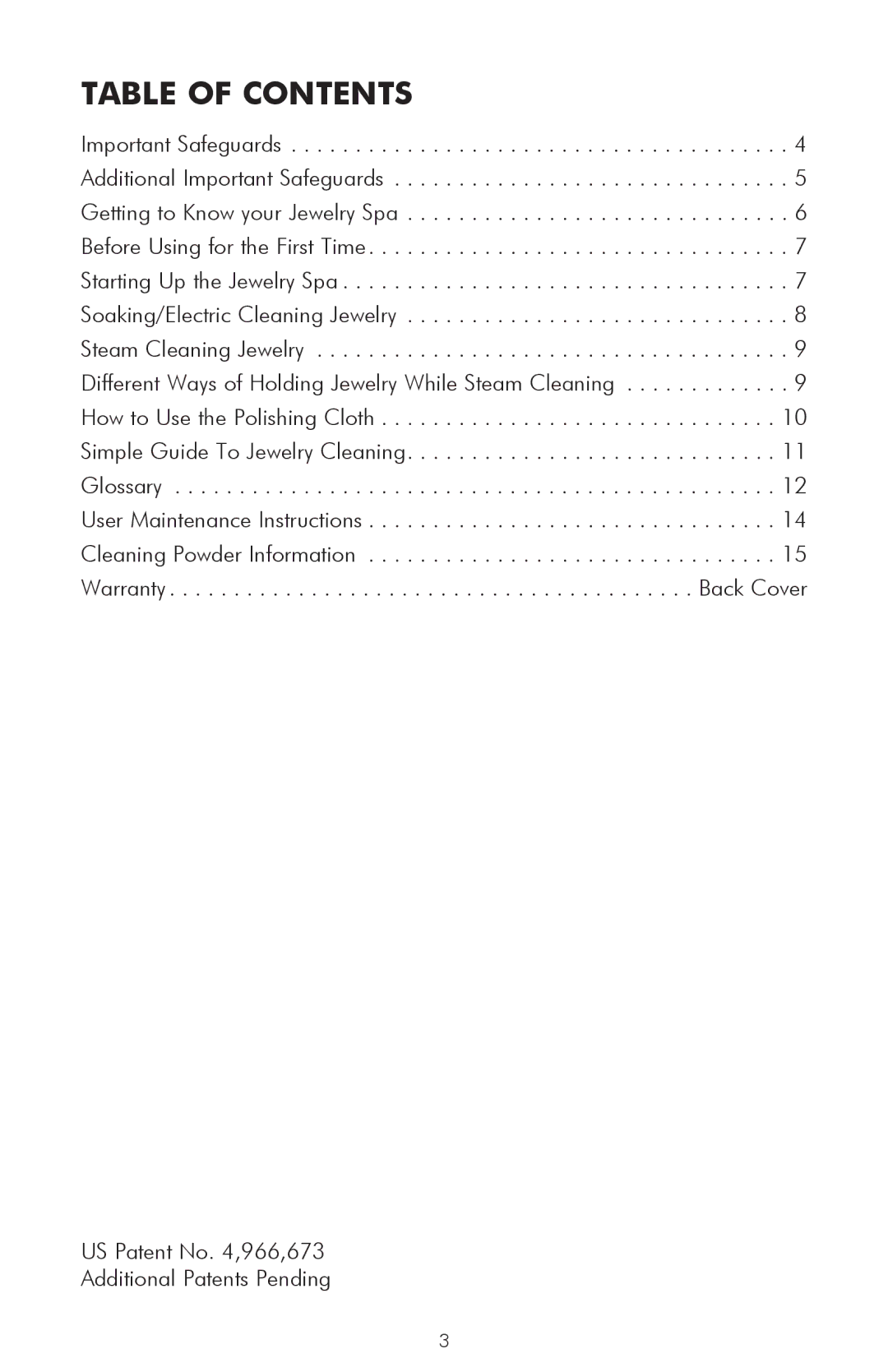 Salton JW10 owner manual Table of Contents 