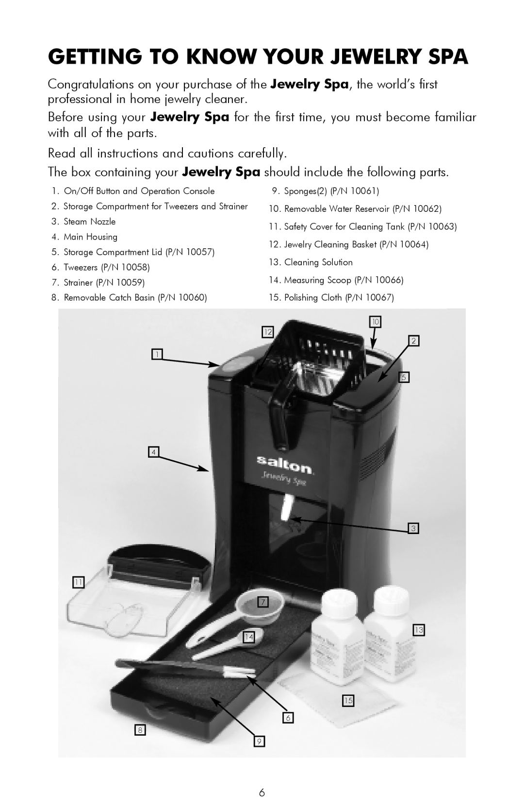 Salton JW10 owner manual Getting to Know Your Jewelry SPA 