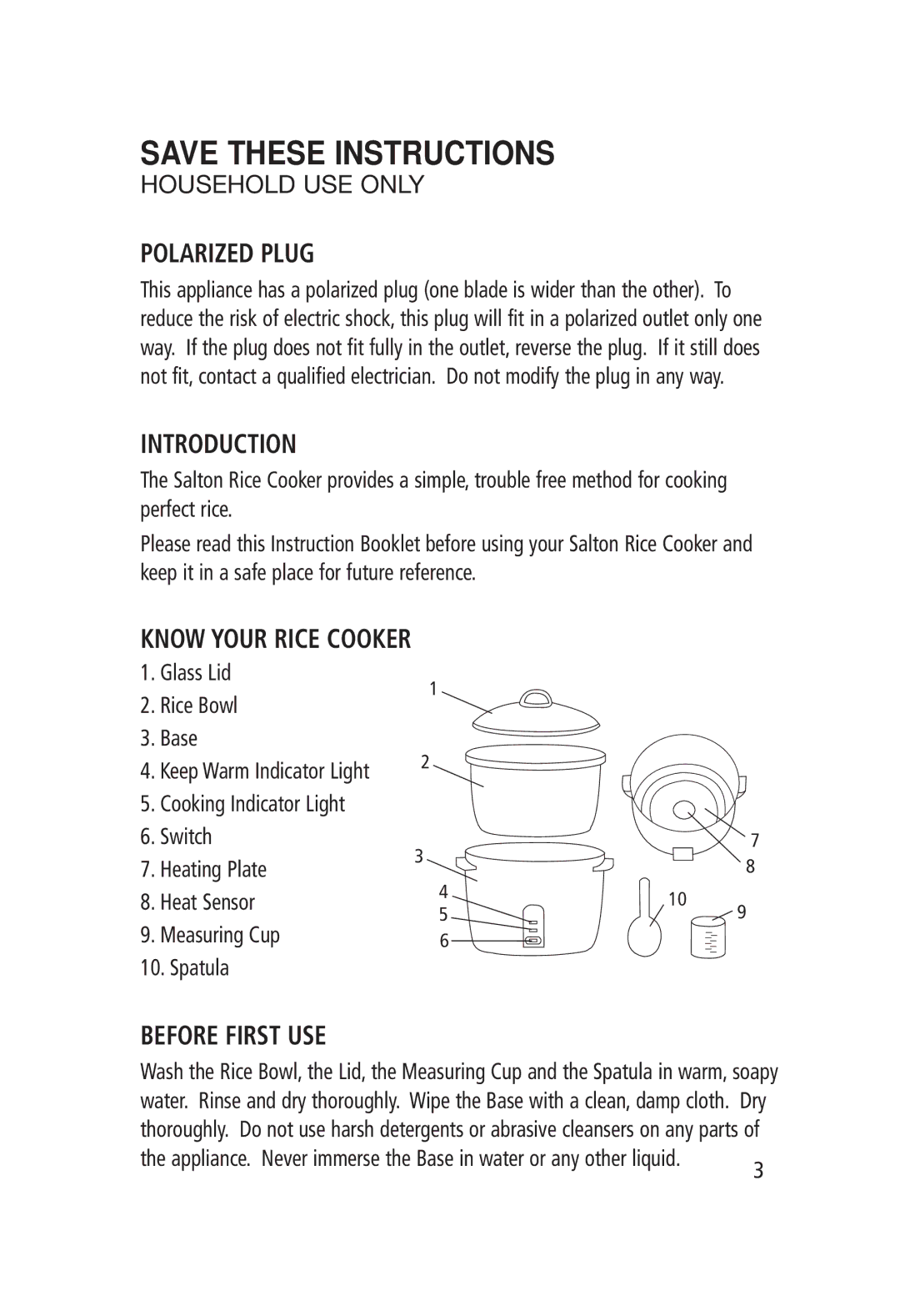 Salton RC-1211 manual Polarized Plug, Introduction, Know Your Rice Cooker, Before First USE 