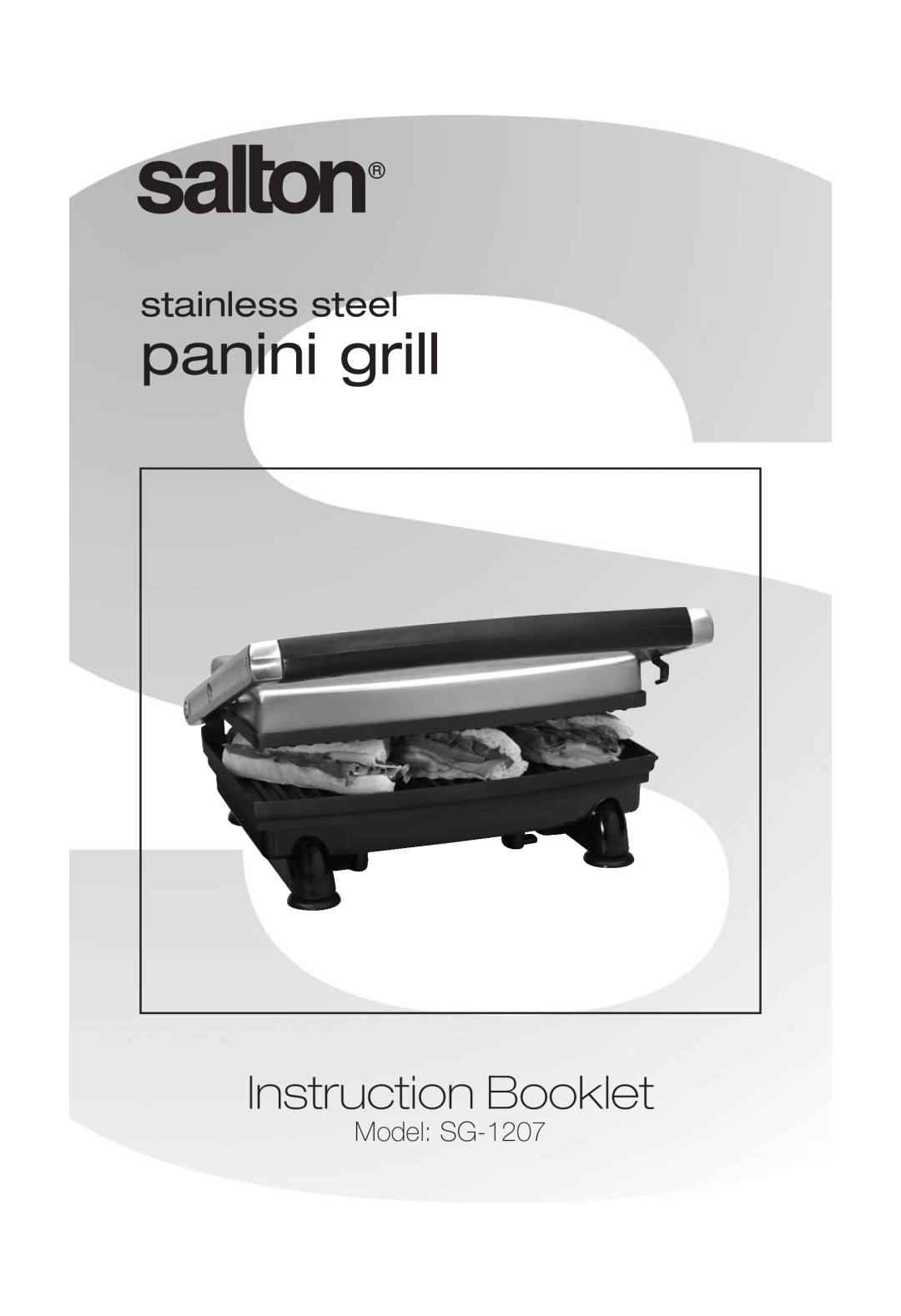 Salton manual Model SG-1207, panini grill, Instruction Booklet, stainless steel 