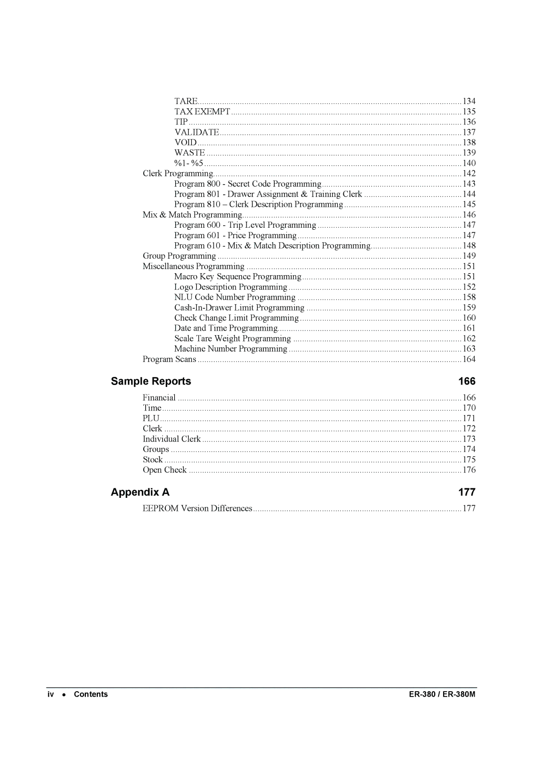 Sam4s ER-380M specifications Appendix a 177 