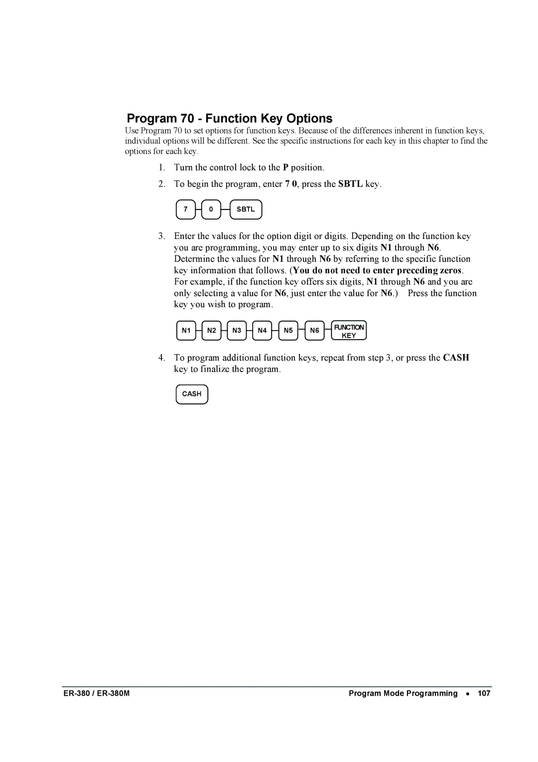 Sam4s ER-380M specifications Program 70 Function Key Options 