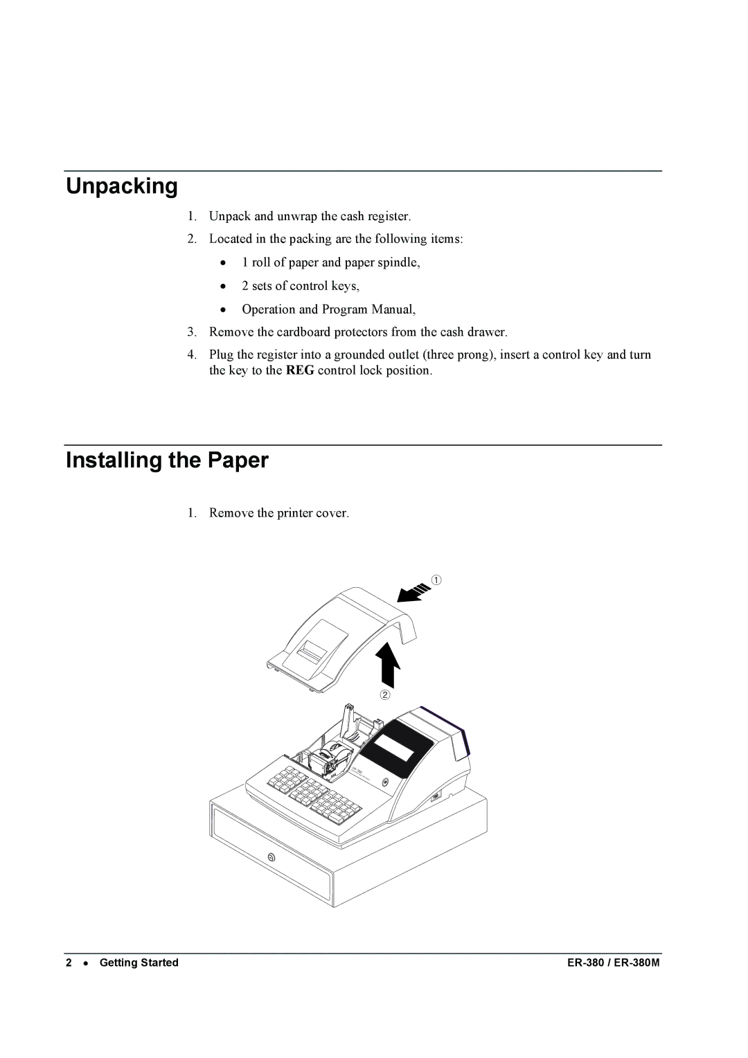 Sam4s ER-380M specifications Unpacking, Installing the Paper 