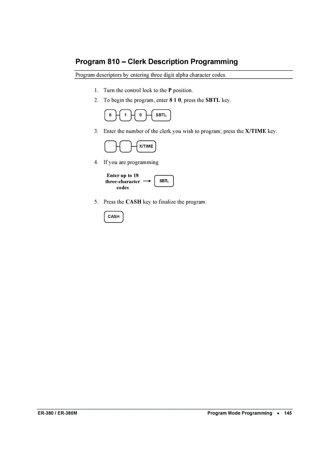 Sam4s ER-380M specifications Program 810 Clerk Description Programming 