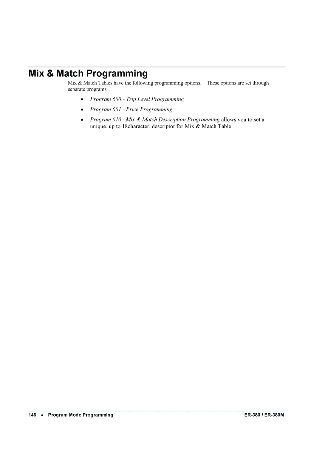 Sam4s ER-380M specifications Mix & Match Programming 