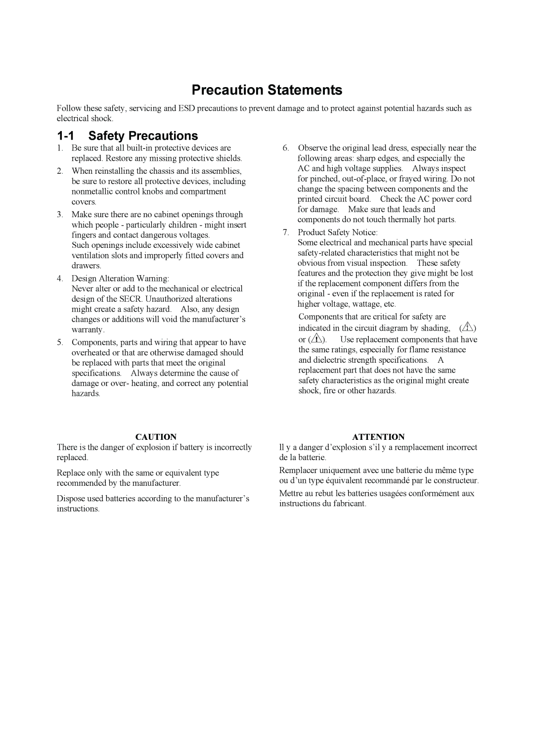 Sam4s ER-380M specifications Precaution Statements, Safety Precautions 