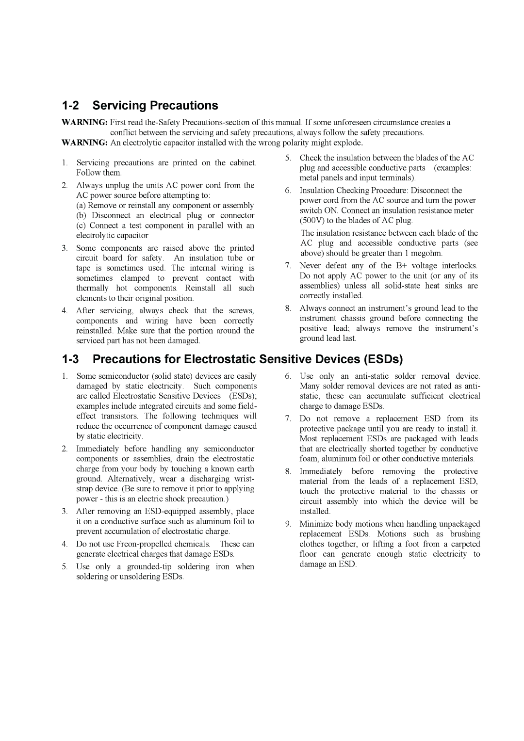 Sam4s ER-380M specifications Servicing Precautions, Precautions for Electrostatic Sensitive Devices ESDs 