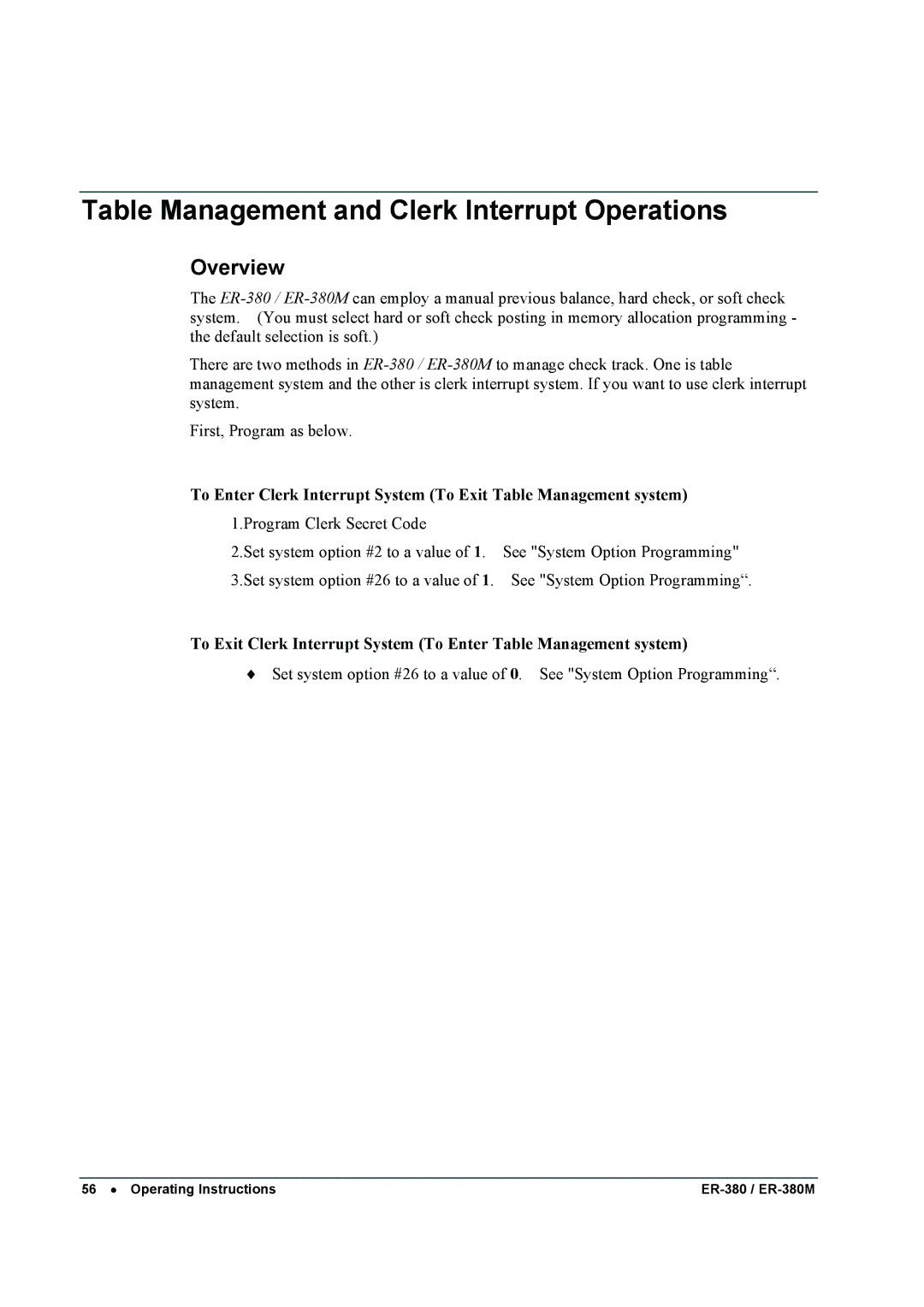 Sam4s ER-380M specifications Table Management and Clerk Interrupt Operations, Overview 