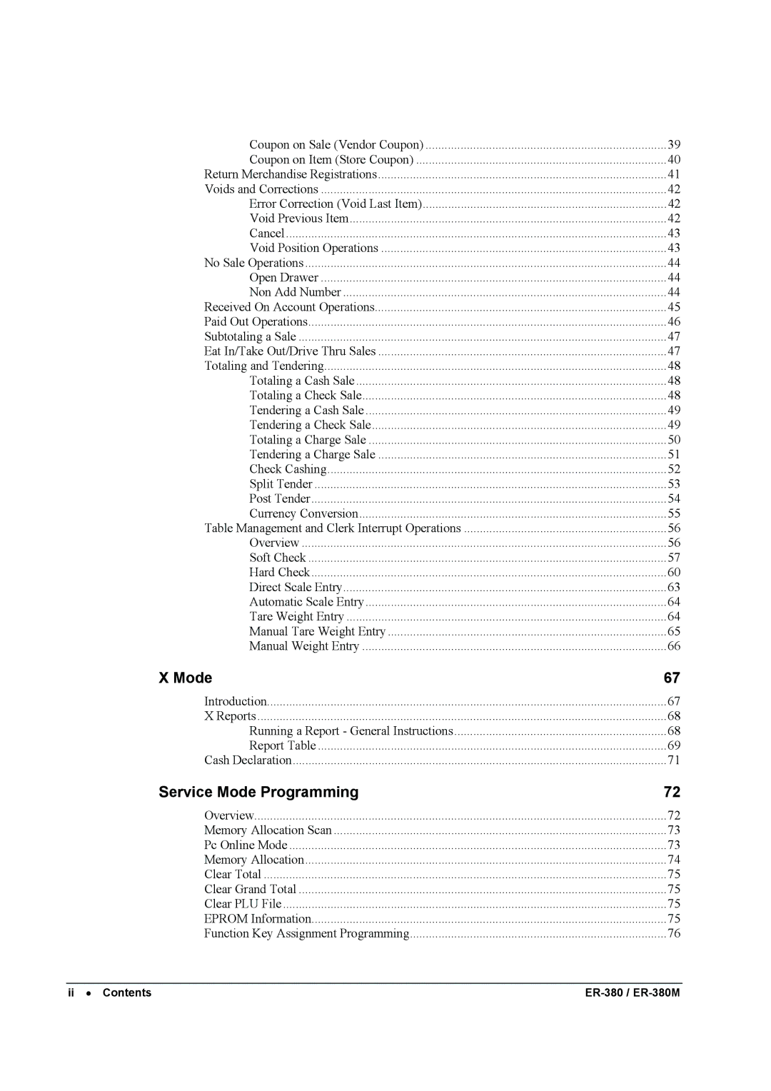 Sam4s ER-380M specifications Mode 