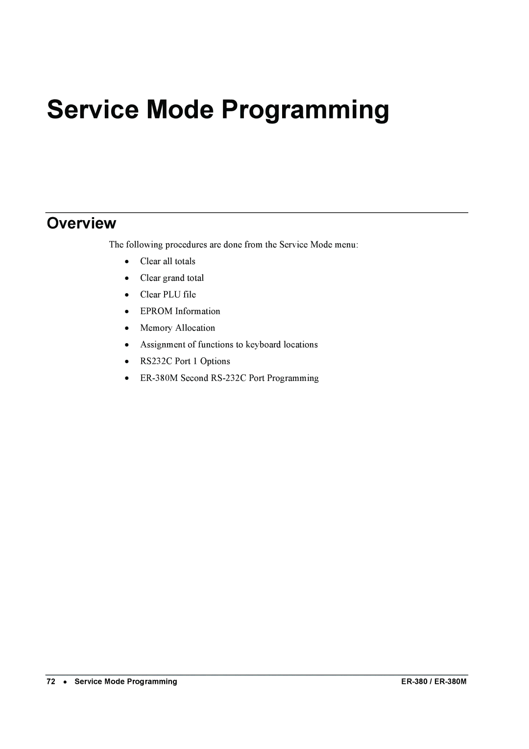 Sam4s ER-380M specifications Service Mode Programming, Overview 