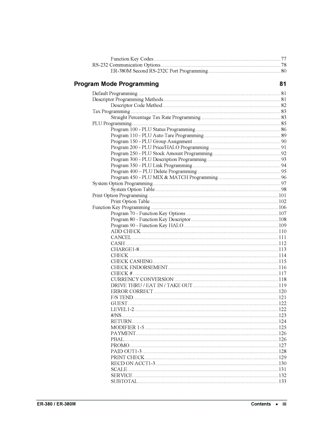 Sam4s ER-380M specifications Program Mode Programming 